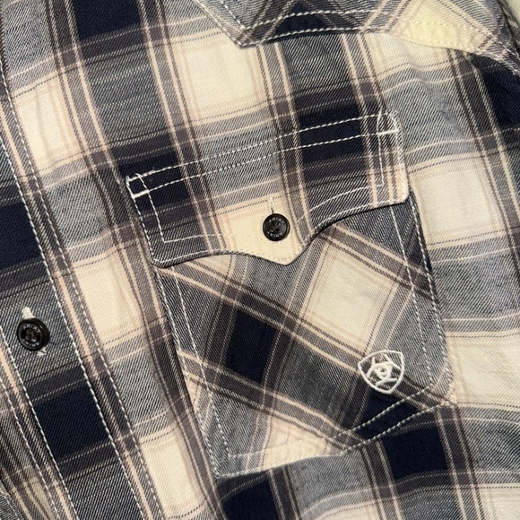 Ariat Men's Navy and Cream Plaid Button Down Shirt - Picture 2 of 7